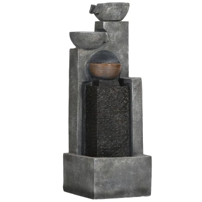 Outsunny 5-Tiered Cascading Bowls Outdoor Water Fountain with LED Lights, Adjustable Flow, 43.3-inch Resin Waterfall Fountain