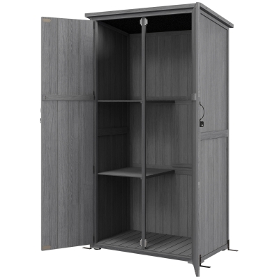 Outsunny Wooden Outdoor Storage Cabinet, Gray, Lockable Doors