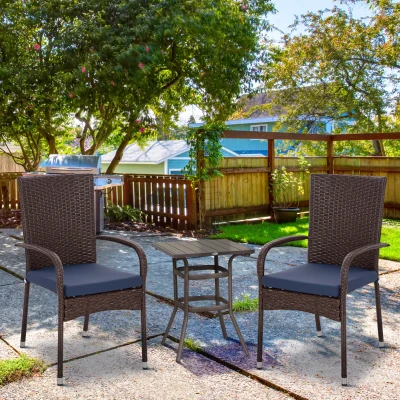 Outsunny Stackable Rattan Outdoor Dining Chairs, Blue