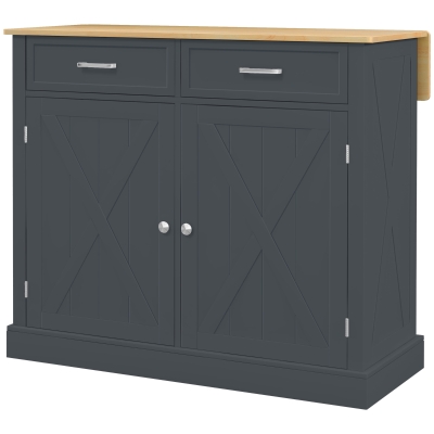 HOMCOM Kitchen Island with Drop Leaf, Rolling Kitchen Cart with 2 Drawers, Adjustable Shelves and Wood Countertop, Dark Grey