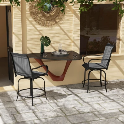 Outsunny Bar Stools Set of 2, 360° Swivel, 26.75" Gray