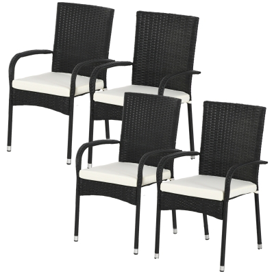 Outsunny Stackable Rattan Dining Chairs with Cushions, Cream White