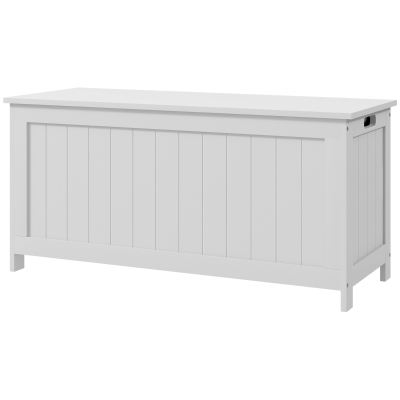 HOMCOM Storage Trunk with 2 Safety Hinges, Modern Entryway Bench with Side Handles, Storage Chest for Living Room, White