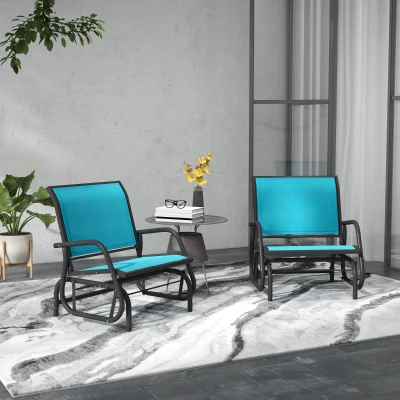 Outsunny 2-Piece Outdoor Glider Chair Set, Steel Swing, Blue