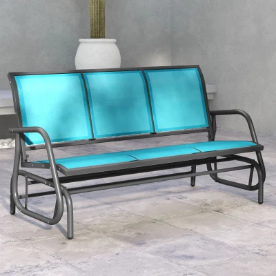 Outsunny 3-Seat Outdoor Patio Glider Bench, Metal Frame, Blue