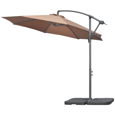 Outsunny 9.6ft Offset Patio Umbrella Garden Hanging Parasol Banana Cantilever Umbrella with Base, Crank, Coffee