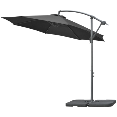 Outsunny 9.6ft Offset Patio Umbrella Garden Hanging Parasol Banana Cantilever Umbrella with Base, Crank, Black