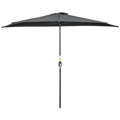 Outsunny 9.8ft Half Umbrella Semi Round Patio Parasol with Crank Handle, Top Vent for Garden, Balcony- NO BASE INCLUDED, Black