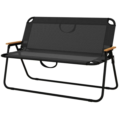 Outsunny 2-Seat Folding Patio Camping Chair, Sports Chair with Armrest, Mesh Fabric Seat for Lawn, Black