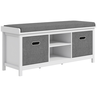 HOMCOM Shoe Storage Bench with Seat, Entryway Bench Seat with Cushion, 2 Drawers and Adjustable Shelf for Hallway, White