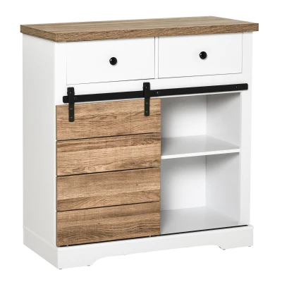 HOMCOM Rustic Barn Door Storage Cabinet, Farmhouse Buffet Sideboard for Kitchen and Dining Room White