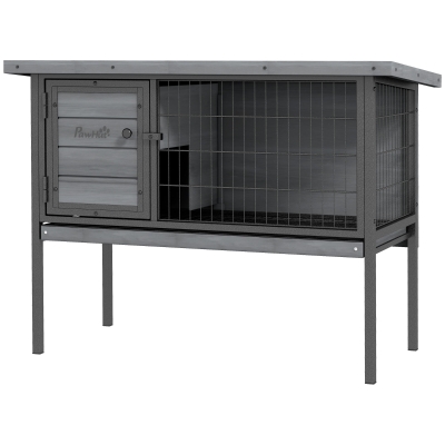 PawHut Elevated Wooden Rabbit Hutch with Openable Roof, Gray
