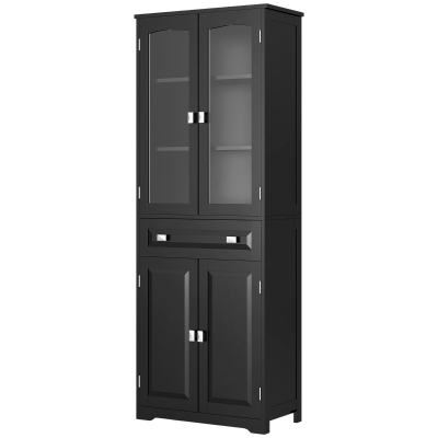 HOMCOM 63" 4-Door Kitchen Pantry Cabinet, Freestanding Storage Cabinet Cupboard with Adjustable Shelves, Black