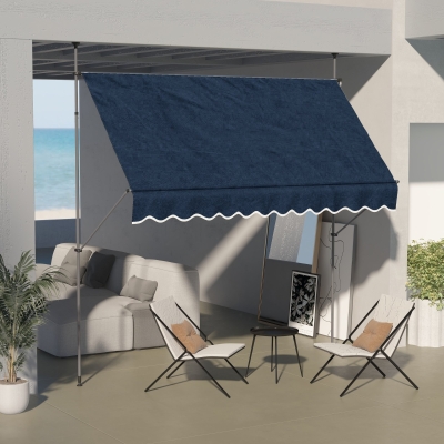 Outsunny 10' x 4' Manual Retractable Awning, Non-Screw Freestanding Patio Awning, UV Resistant, for Window or Door, Blue