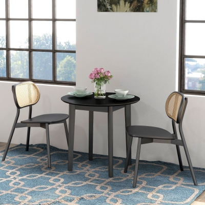 HOMCOM 30" Round Dining Table, Farmhouse Dining Room Table with Pine Wood Frame, Space Saving Small Kitchen Table, Black