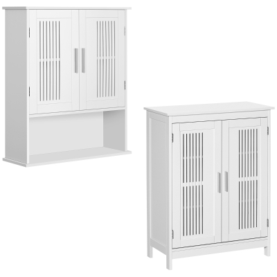 kleankin 2-Piece Bathroom Furniture Set, Small Bathroom Storage Cabinets with Doors and Shelves, Wall Mount Medicine Cabinet and Freestanding Bathroom Floor Cabinet, White