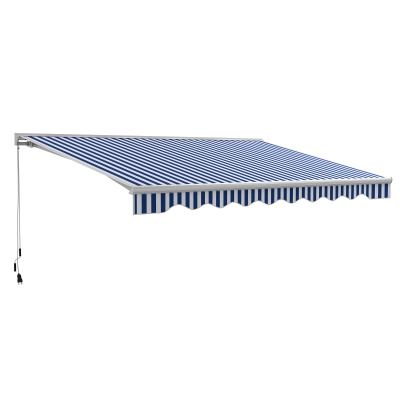 Outsunny 16.5' x 10' Retractable Awning with LED Lights, Blue/White