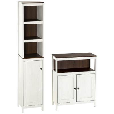 kleankin 2-Piece Bathroom Furniture Set, Slim Bathroom Storage Cabinets with Doors and Shelves, Tall Bathroom Linen Tower and Small Bathroom Floor Cabinet, White