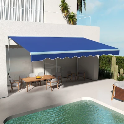 Outsunny 16.5' x 10' Retractable Awning with LED Lights, Blue