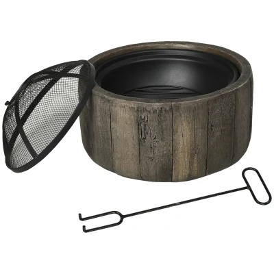 Outsunny 18" Metal Outdoor Fire Pit Wood Burning Fire Bowl with Spark Cover, Poker for Patio, Picnic, Backyard, Dark Brown