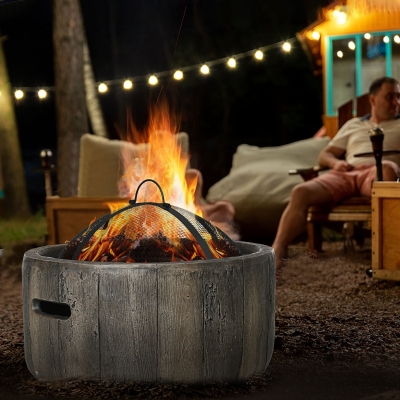 Outsunny 18" Metal Outdoor Fire Pit Wood Burning Fire Bowl with Spark Cover, Poker for Patio, Picnic, Backyard, Dark Brown