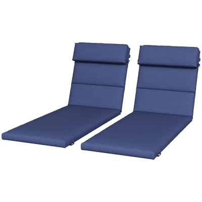Outsunny Patio Chaise Lounge Chair Cushions Replacement Sun Lounger Pads with Headrest and Ties, Set of 2, Dark Blue