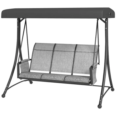 Outsunny 3 Person Outdoor Porch Swing Chair with Adjustable Canopy, Mixed Grey