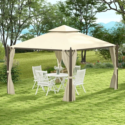 Outsunny 10' x 12' Outdoor Gazebo with Curtains, Beige