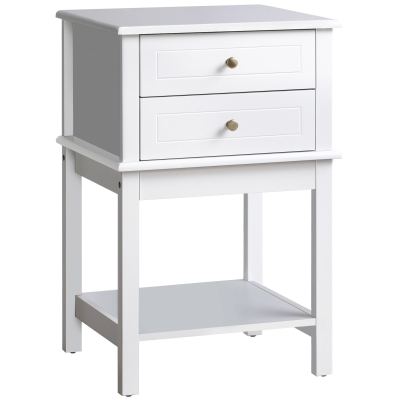 HOMCOM Modern Sofa Side Table, Accent End Table with Drawers and Storage Shelf, Nightstand for Bedroom Living Room, White