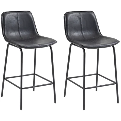 HOMCOM Bar Stools Set of 2, Upholstered Counter Height Bar Chairs, Kitchen Stools with Steel Legs