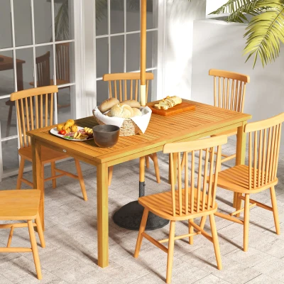 Outsunny Acacia Wood Patio Table for 6 with Umbrella Hole, Natural
