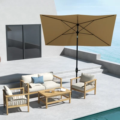 Outsunny 6.5' x 10' Market Umbrella, Patio Table Umbrella, Coffee