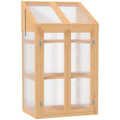 Outsunny Wooden Cold Frame Greenhouse, Raised Planter Bed Protection with Openable Top and 3 Shelves for Outdoor Indoor, 27.5" x 19.75" x 47.25", Brown
