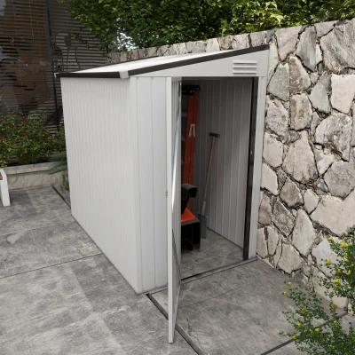 Outsunny 4' x 6' Lean-to Storage Shed, Metal Outdoor Tool House, White