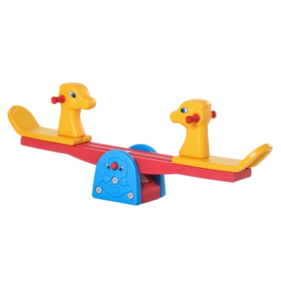 Qaba Kids Seesaw Safe Teeter Totter 2 Seats with Easy-Grip Handles Indoor Outdoor Living Room Playroom Backyard Equipment, for 12-48 Months, Multicolor
