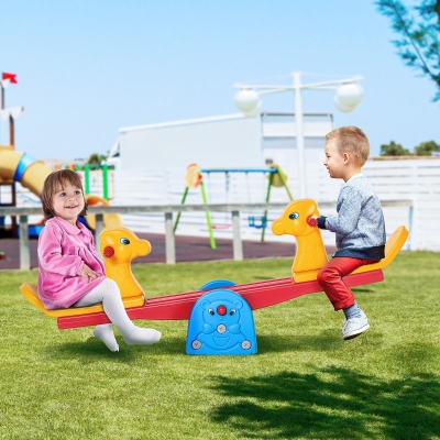 Qaba Kids Seesaw Safe Teeter Totter 2 Seats with Easy-Grip Handles Indoor Outdoor Living Room Playroom Backyard Equipment, for 12-48 Months, Multicolor