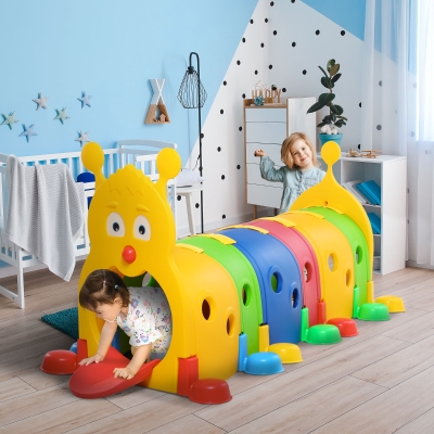 Qaba Caterpillar Design Tunnel for Kids to Crawl Through, for 3-6 Years, Multicoloured