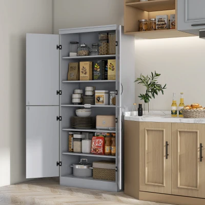 HOMCOM 70" Kitchen Pantry Cabinet with 4 Doors, Gray