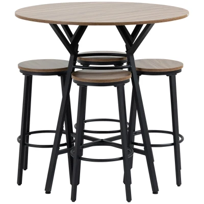 HOMCOM 5-Piece Counter Height Bar Table and Chairs, Round Dining Table and Chairs Set for 4, Pub Table and Chairs
