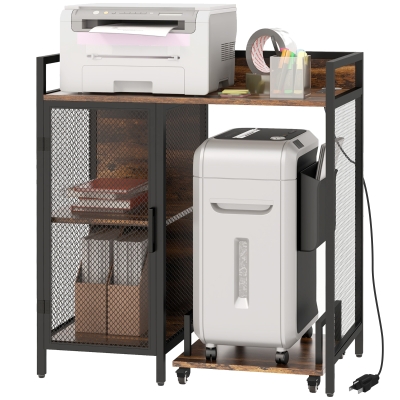 Vinsetto Printer Stand with USB Ports & Adjustable Shelf, Brown