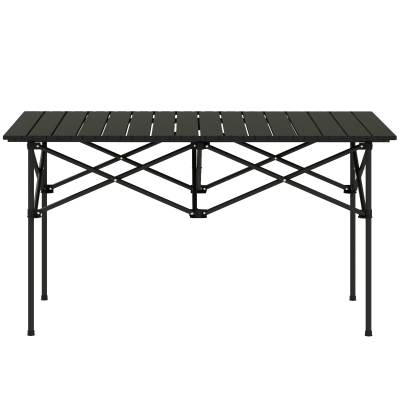 Outsunny Folding Camping Table with Roll up Top and Carry Bag, Portable Picnic Table for Camping, Picnic, Hiking, Black