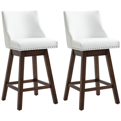 HOMCOM 28" Swivel Bar Stools Set of 2, White PU Leather