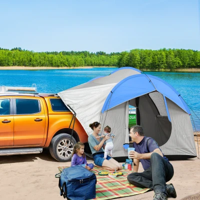 Outsunny Waterproof SUV Tent for 5-6 Person Camping, Gray/Blue