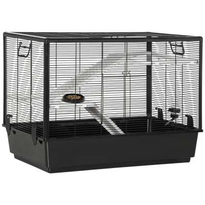 PawHut 3-tier Hamster Cage, Guinea Pig Cage, Pet Chinchillas Play House Indoor with Accessories Food Dish Water Bottle, Ramps, 31.5"x19"x 23", Black
