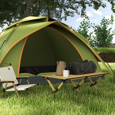 Outsunny Folding Picnic Table, Portable Aluminum Camping Table with Roll-Up Top for Party, BBQ, Beach, Natural