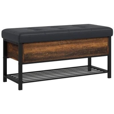 HOMCOM Shoe Storage with Seat, Upholstered Hallway Bench, Shoe Bench with Flip Top and Hidden Space for 4 Pairs of Shoes