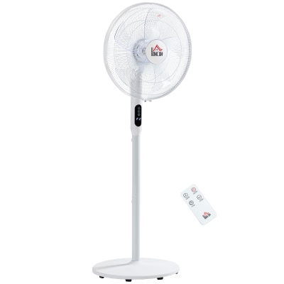 HOMCOM Floor Standing Fan with Remote Control, Oscillating, LED Screen, Stand Up Cooling Fan, Tall Pedestal Electric Fan for Home Bedroom, White