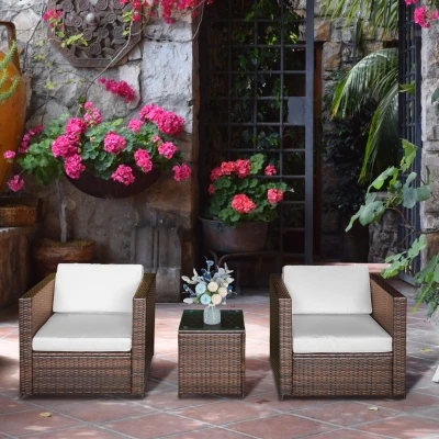 Outsunny 3-Piece Wicker Bistro Set for 2, White
