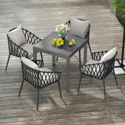 Outsunny 31.5"-63" Extendable Outdoor Dining Table for 4-6 with Aluminium Frame, Steel Tabletop Dark Grey