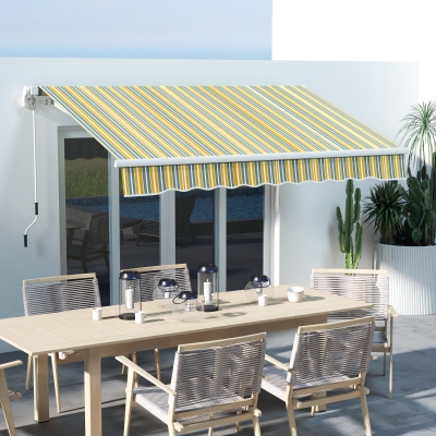 Outsunny 10' x 6.5' Manual Retractable Awning with LED Lights, Aluminum Frame Sun Canopies for Patio Door Window, Yellow/Grey